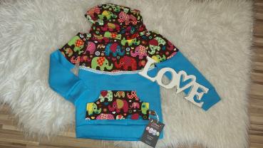 Loopkragenhoodie Gr. 92 "Elefanten"