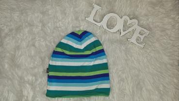 Beanie Kopfumfang 49-52cm "Streifen blau/grün"