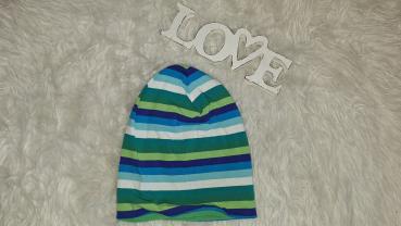 Beanie Kopfumfang 53-56cm "Streifen blau/grün"