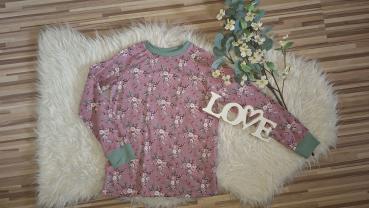 Raglanshirt Gr. 134/140 "Blumen altrosa"