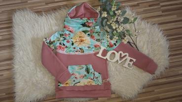 Loopkragenhoodie Gr. 110/116 "Rosen"