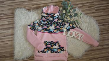 Loopkragenhoodie Gr. 122/128 "Regenbogeneinhorn"