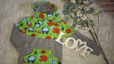 Preview: Loopkragenhoodie Gr. 80 "Elefanten"