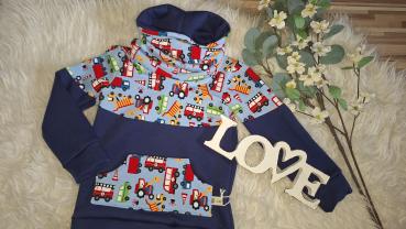 Preview: Loopkragenhoodie Gr. 92 "Fahrzeuge"