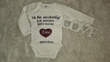 Langarmbody Gr. 50/56 "Ich bin unschuldig!...."