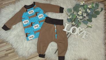 Kombination: Raglanshirt & Baggyhose Gr. 74 "Dackel"