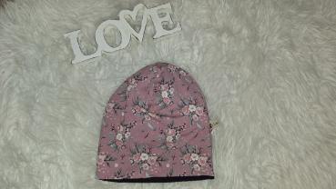Beanie Kopfumfang 49-52cm "Blumen altrosa"