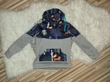 Loopkragenhoodie Gr. 98 "Waldtiere"