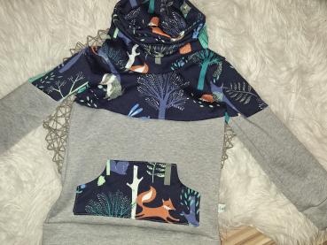 Loopkragenhoodie Gr. 98 "Waldtiere"