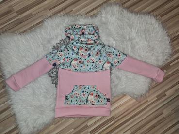 Loopkragenhoodie Gr. 98 "Rotkehlchen mint"