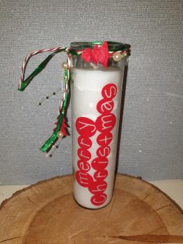 Kerzenglas "Merry Christmas rot mit Tannenbaumband"
