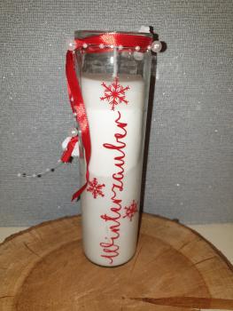 Kerzenglas "Winterzauber rot mit Schneemannband"