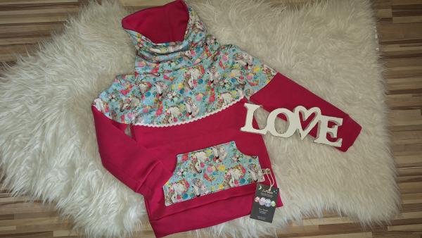 Loopkragenhoodie Gr. 104 "Blümchenpferd"