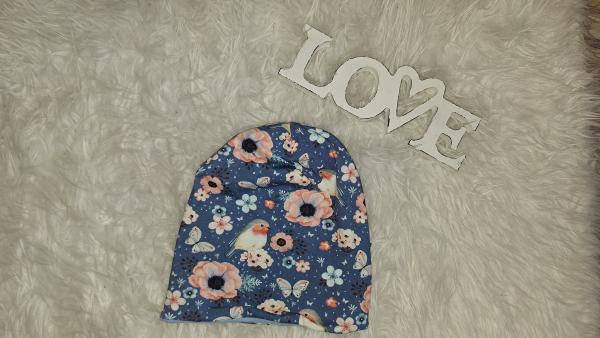 Beanie Kopfumfang 49-52cm "Rotkehlchen Jeansblau"