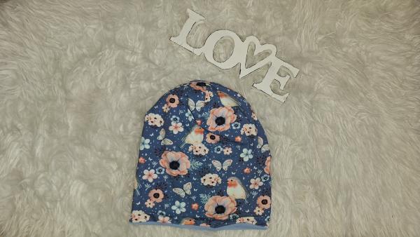 Beanie Kopfumfang 53-56cm "Rotkehlchen jeansblau"