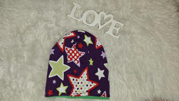 Beanie Kopfumfang 53-56cm "Sterne lila"