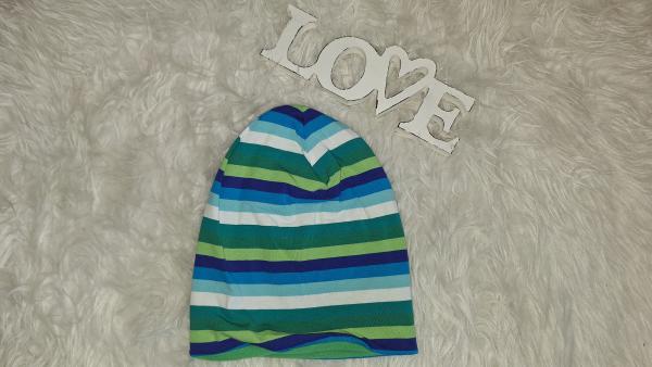 Beanie Kopfumfang 53-56cm "Streifen blau/grün"