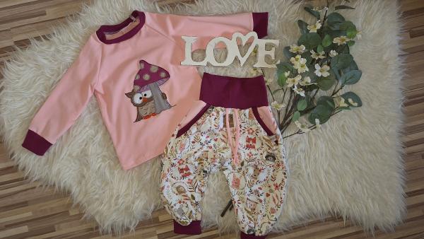 Kombination: Raglanshirt & Checkerhose Gr. 80 "Boho Eule"