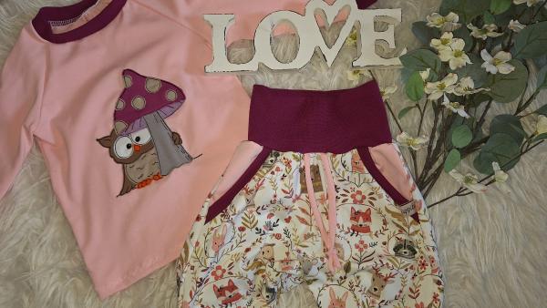 Kombination: Raglanshirt & Checkerhose Gr. 80 "Boho Eule"
