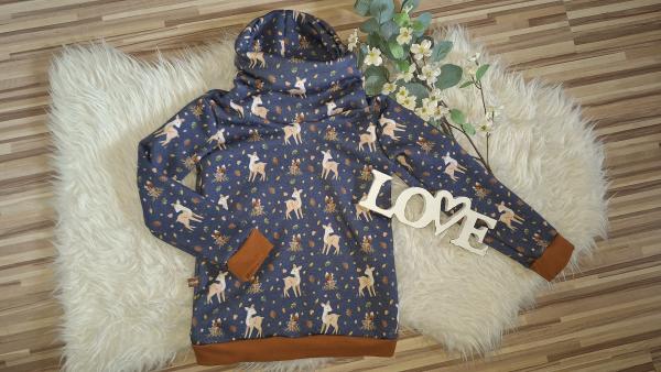 Loopkragenhoodie Gr. 122/128 "Rehkitze"