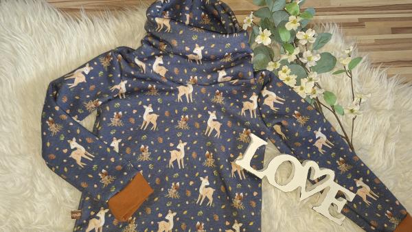 Loopkragenhoodie Gr. 122/128 "Rehkitze"
