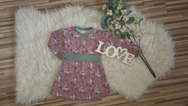 Langarmkleid Gr. 86/92 "Blumen altrosa"