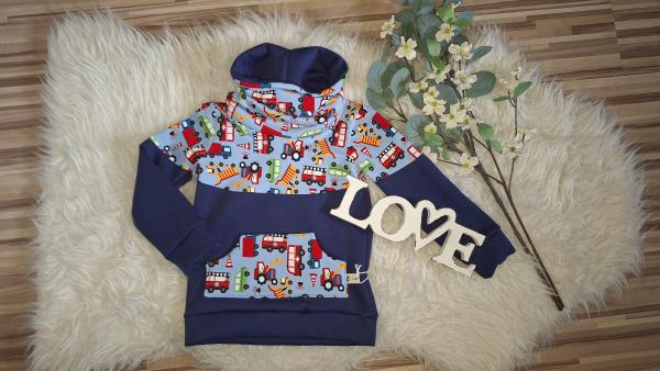 Loopkragenhoodie Gr. 92 "Fahrzeuge"