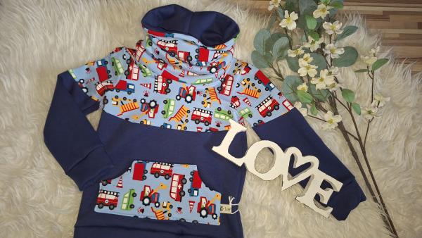 Loopkragenhoodie Gr. 92 "Fahrzeuge"