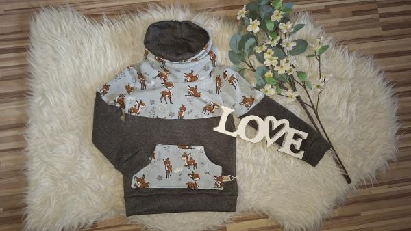 Loopkragenhoodie Gr. 92 "Rehkitze"