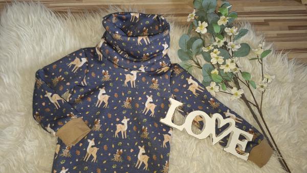 Loopkragenhoodie Gr. 98 "Rehkitze"
