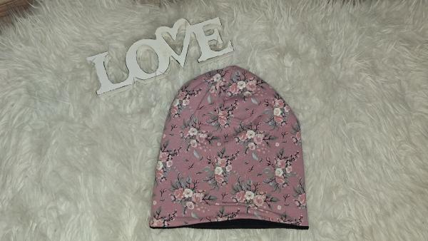 Beanie Kopfumfang 53-56cm "Blumen altrosa"