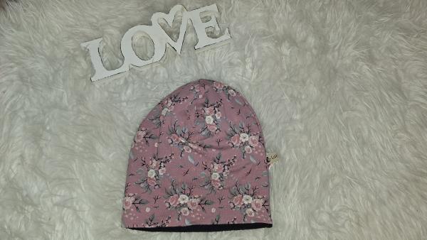Beanie Kopfumfang 49-52cm "Blumen altrosa"