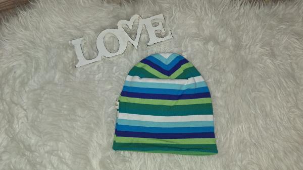 Beanie Kopfumfang 46-48cm "Streifen blau-grün-weiß"