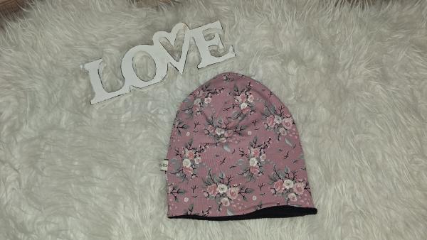 Beanie Kopfumfang 46-48cm "Blumen altrosa"