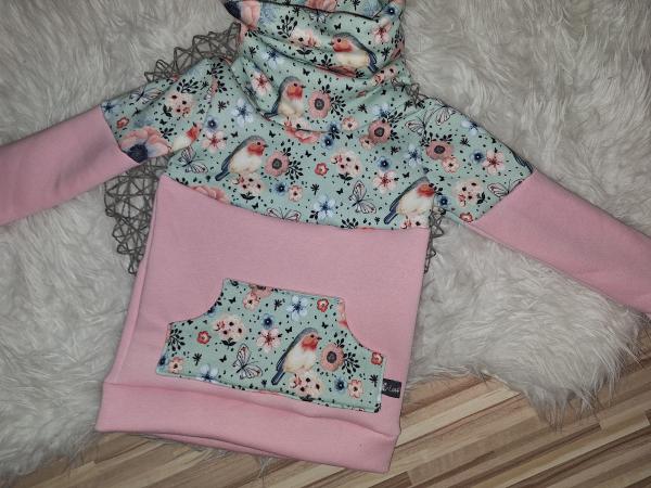 Loopkragenhoodie Gr. 98 "Rotkehlchen mint"