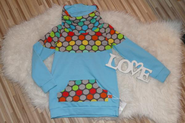 Loopkragenhoodie Gr. 122/128 "Regenbogendots"