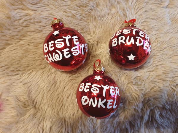 Weihnachtskugel Beste Schwester / Bester Bruder / Bester Onkel - rot